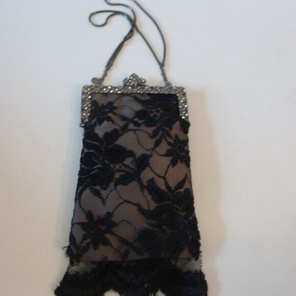 Womens Clara Studio Inc Black Nude Lace Chain Strap Clutch Evening Handbag - Picture 2 of 8